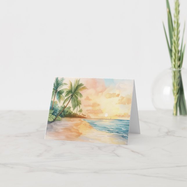 Carte De Remerciements Coucher de soleil tropicale aquarelle (Devant)