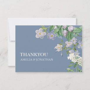 Carte De Remerciements Couleur bleu et blanc bleu foncé Mariage floral
