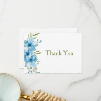 Carte De Remerciements Couleur d'eau florale bleue