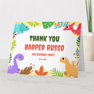 Carte De Remerciements Couleur mignonne Dino fête d'anniversaire