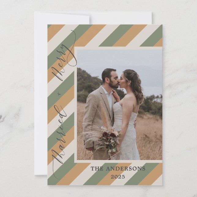 Carte De Remerciements Couleur Muet Photo Joyeux Mariage marié Noël (Devant)