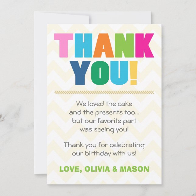 Carte De Remerciements Couleurs communes d'arc-en-ciel de jumeaux de (Devant)