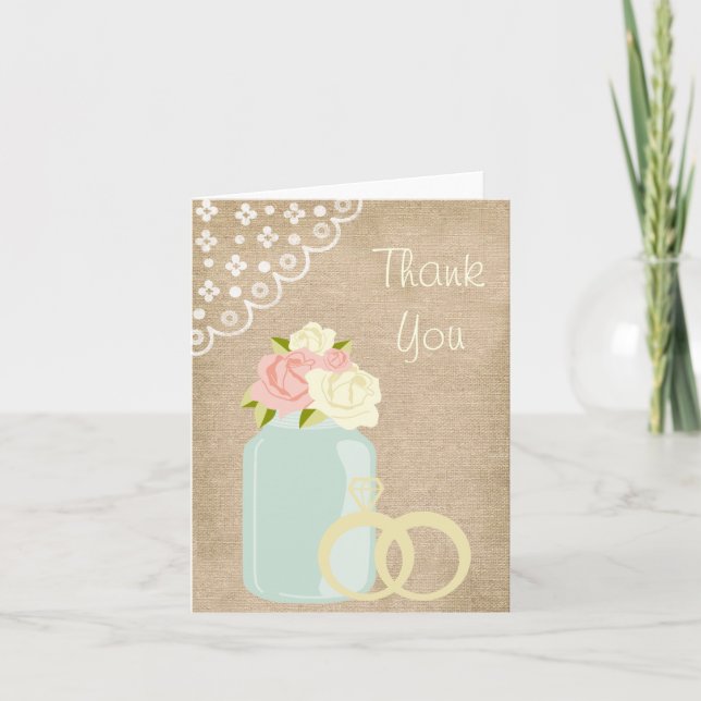Carte De Remerciements Country Rustic Burlap Lace Mason (Devant)