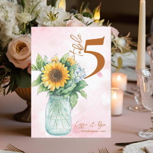Carte De Remerciements Country Sunflower Mason Jar Mariage Numéro de tabl