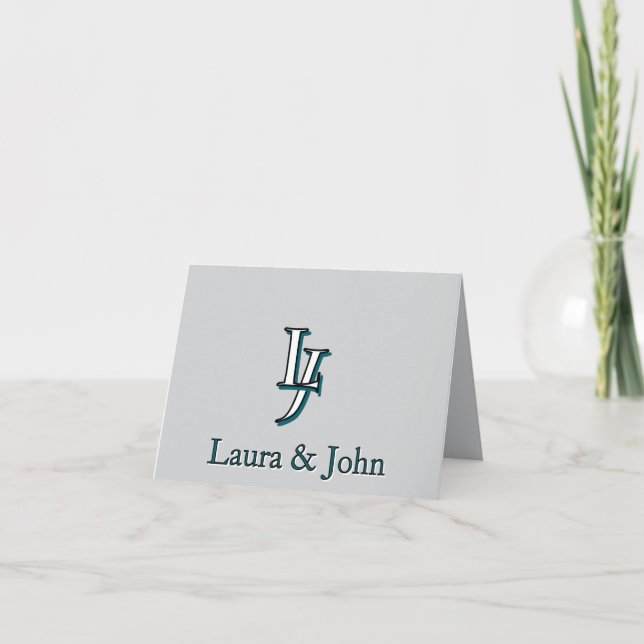 Carte De Remerciements Couple Initials & Names Love Folded Card (Devant)