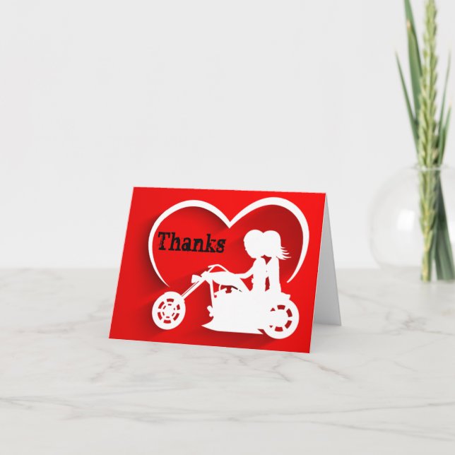 Carte De Remerciements Couple Riding Motorcycle Thanks Thank You (Devant)