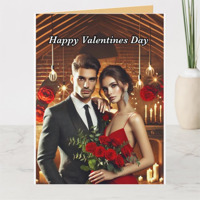 Carte De Remerciements Couple sophistiqué avec Roses rouges (Devant)