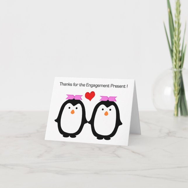 Carte De Remerciements Couples de pingouin deux mercis de fiançailles de (Devant)