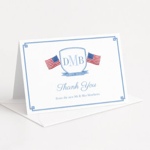 Carte De Remerciements Couples patriotiques élégants Monogramme de mariag