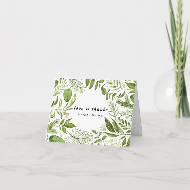 Carte De Remerciements Couronne de feuilles tropicales à l'aquarelle Merc (Devant)