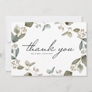 Carte De Remerciements Couronne de mariage à l'eucalyptus germé aquarelle