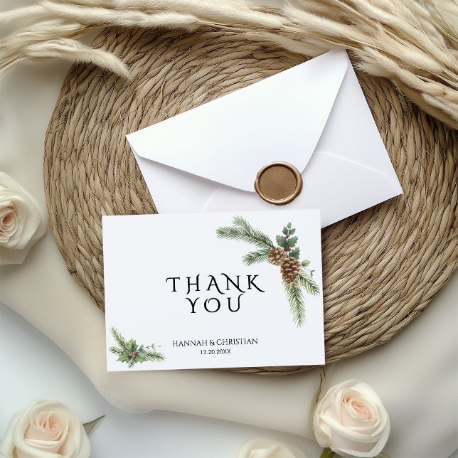 Carte De Remerciements Couronne de mariage d'hiver avec branches de sapin (Créateur téléchargé)