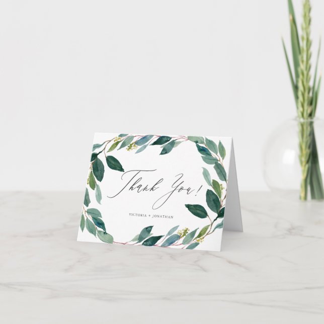 Carte De Remerciements Couronne de mariage eucalyptus aquarelle remerciem (Devant)