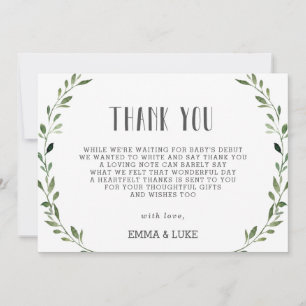 Carte De Remerciements Couronne de verdure rustique Baby Shower Genre Neu