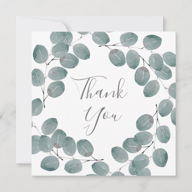 Carte De Remerciements Couronne d'eucalyptus en argent (Devant)