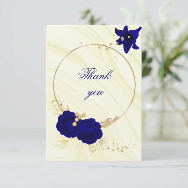 Carte De Remerciements couronne d'or bleu royal (Debout devant)