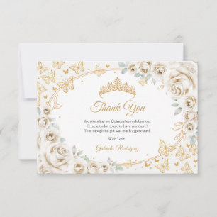 Carte De Remerciements Couronne Fleurie de Crème Dorée pour Quinceanera