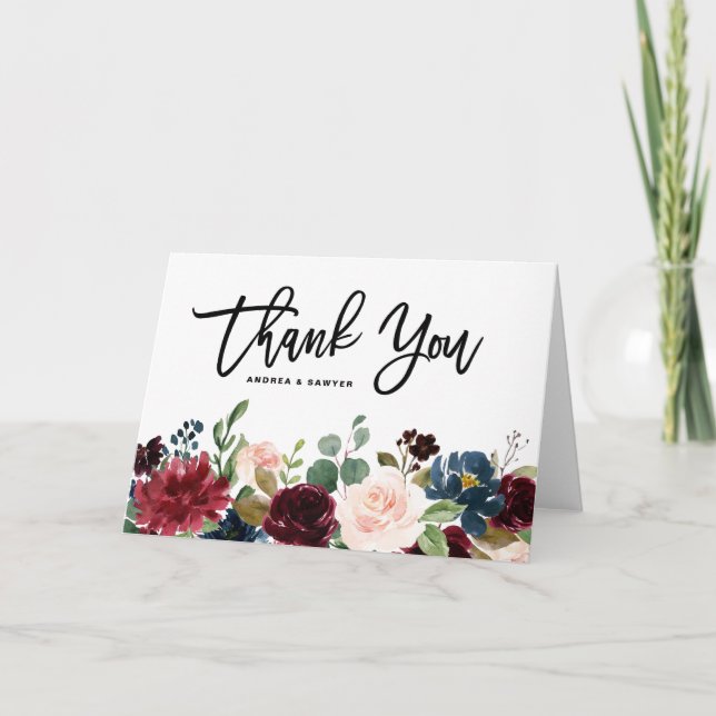 Carte De Remerciements Couronne florale automnale aquarelle bohème (Devant)