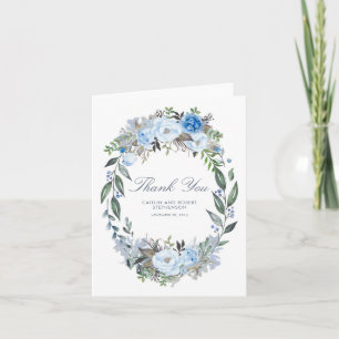 Carte De Remerciements Couronne florale bleue poussiéreuse Mariage Remerc