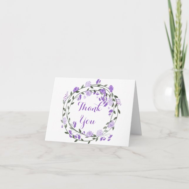 Carte De Remerciements Couronne florale pourpre (Devant)