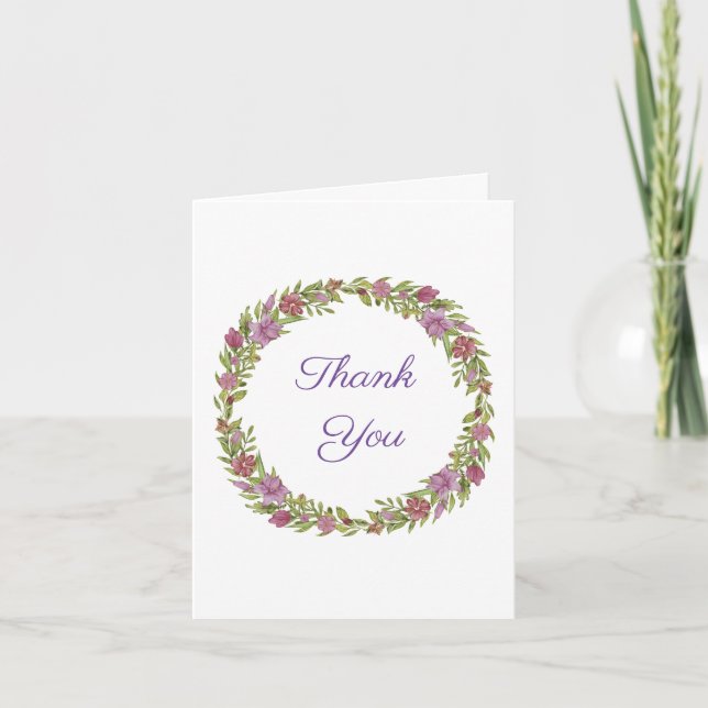 Carte De Remerciements Couronne florale rose et verte (Devant)