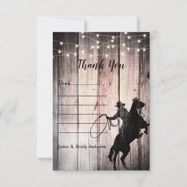 Carte De Remerciements Cow-boy Rustic Wood Barn Country Wild West (Devant)