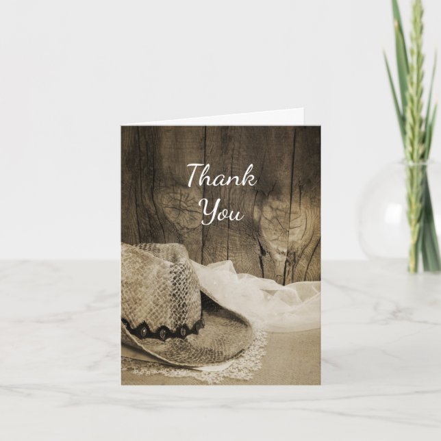 Carte De Remerciements Cowboy Casquette Barn Wood Western Bridesmaid Merc (Devant)