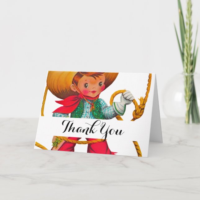 Carte De Remerciements Cowboy Retro Boy Child Cute Western (Devant)