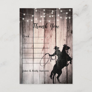 Carte De Remerciements Cowboy Rustic Wood Barn Country Wild West