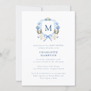 Carte De Remerciements Crabe côtier Monogramme Cres Baby shower Invitatio