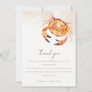 Carte De Remerciements Crabe côtière de sable orange rouille Mariage naut