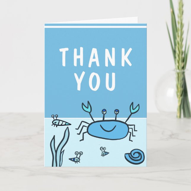 Carte De Remerciements Crabe Sea Animaux Motif mignon garçon Anniversaire (Devant)