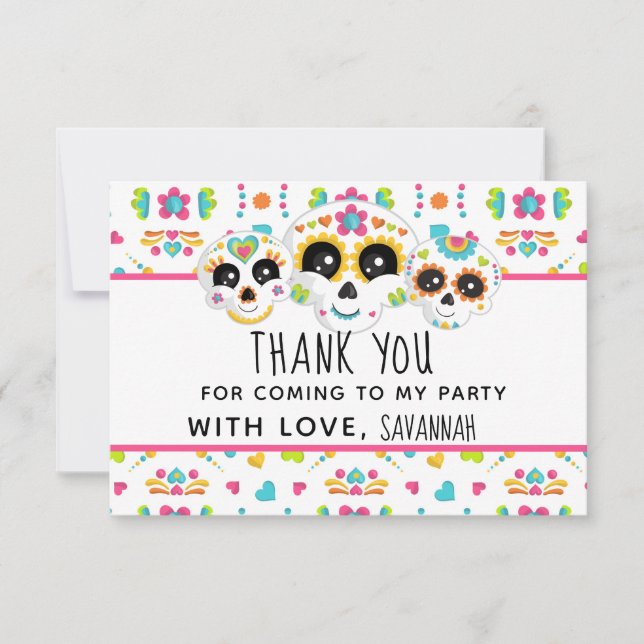 Carte De Remerciements Crâne de Sucre Dia de La Muerte Anniversaire Hallo (Devant)