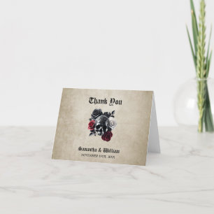 Carte De Remerciements Crâne floral rustique Élégant Mariage Halloween