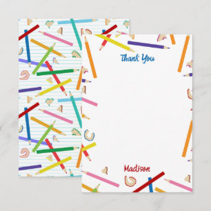 Carte De Remerciements Crayons colorés Motif Enfants Nom personnalisé