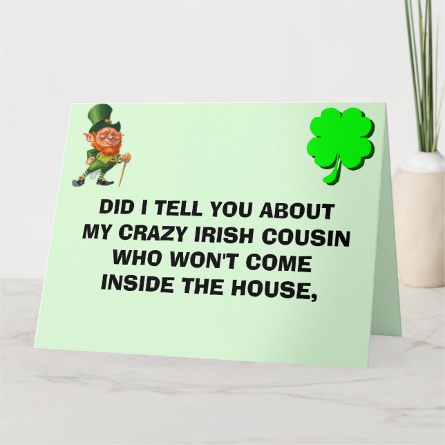 CARTE DE REMERCIEMENTS CRAZY IRISH COUSIN ST PATRICK'S DAY  (Devant)