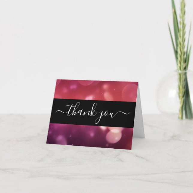 Carte De Remerciements Créez votre propre Bokeh personnalisé noir et rose (Devant)