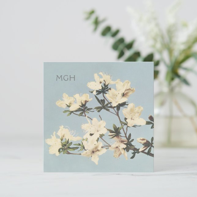 Carte De Remerciements Crème Azalea Fleurs Monogramme (Debout devant)