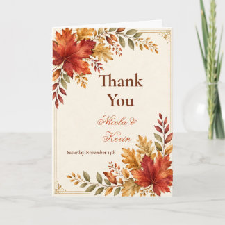 Carte De Remerciements Crème de mariage aux feuilles d'automne