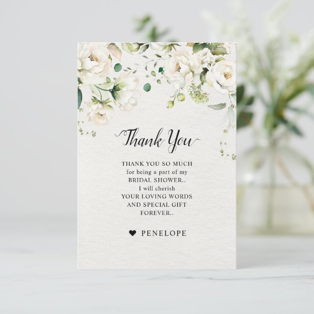 Carte De Remerciements Crème d'ivoire blanc Rose Floral Mariage botanique (Debout devant)