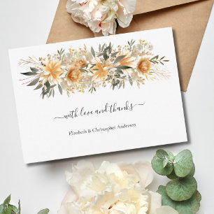 Carte De Remerciements Crème Jaune Beige Floral Botanique Mariage