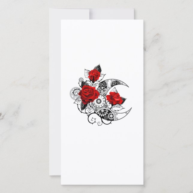 Carte De Remerciements Croissant mécanique avec roses rouges (Devant)