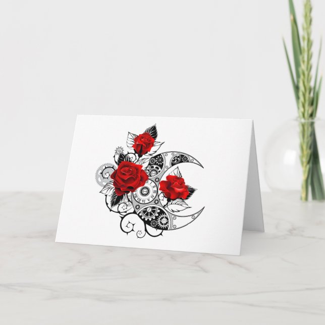 Carte De Remerciements Croissant mécanique avec roses rouges (Devant)