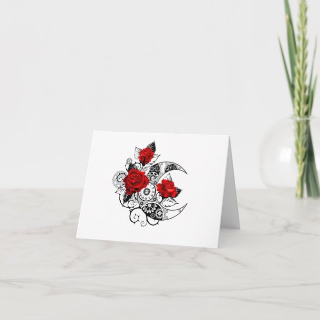 Carte De Remerciements Croissant mécanique avec roses rouges (Devant)