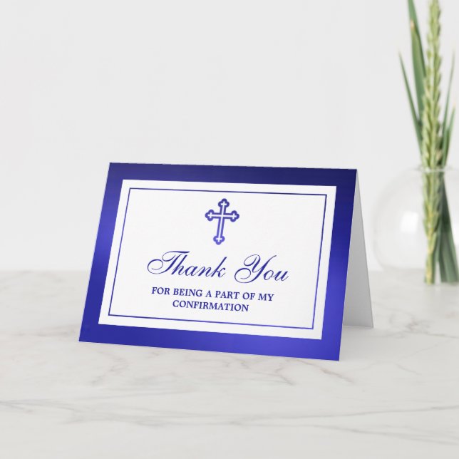 Carte De Remerciements Croix Bleue Métallique Communion Sainte Ou Confirm (Devant)