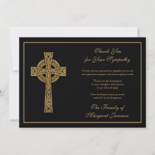 Carte De Remerciements Croix celtique irlandaise Condolence noire et or