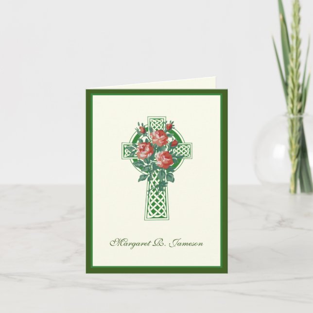 Carte De Remerciements Croix celtique irlandaise shamrock Roses rouges Co (Devant)