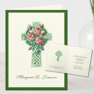 Carte De Remerciements Croix celtique irlandaise shamrock Roses rouges Co