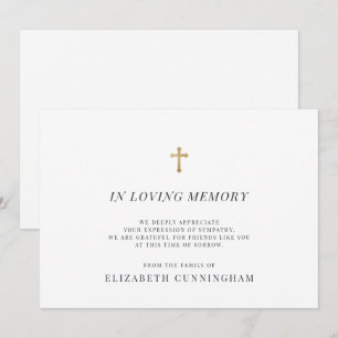 Carte De Remerciements Croix d'or Faux moderne Memorial dans la mémoire d
