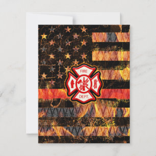 Carte De Remerciements Croix et flammes des pompiers